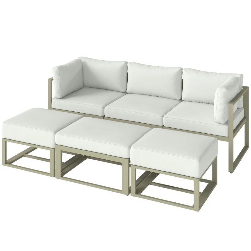 Outsunny Garden Daybed, 6 Piece Outdoor Sectional Sofa Set, Aluminium Patio Conversation Furniture Set with Coffee Table