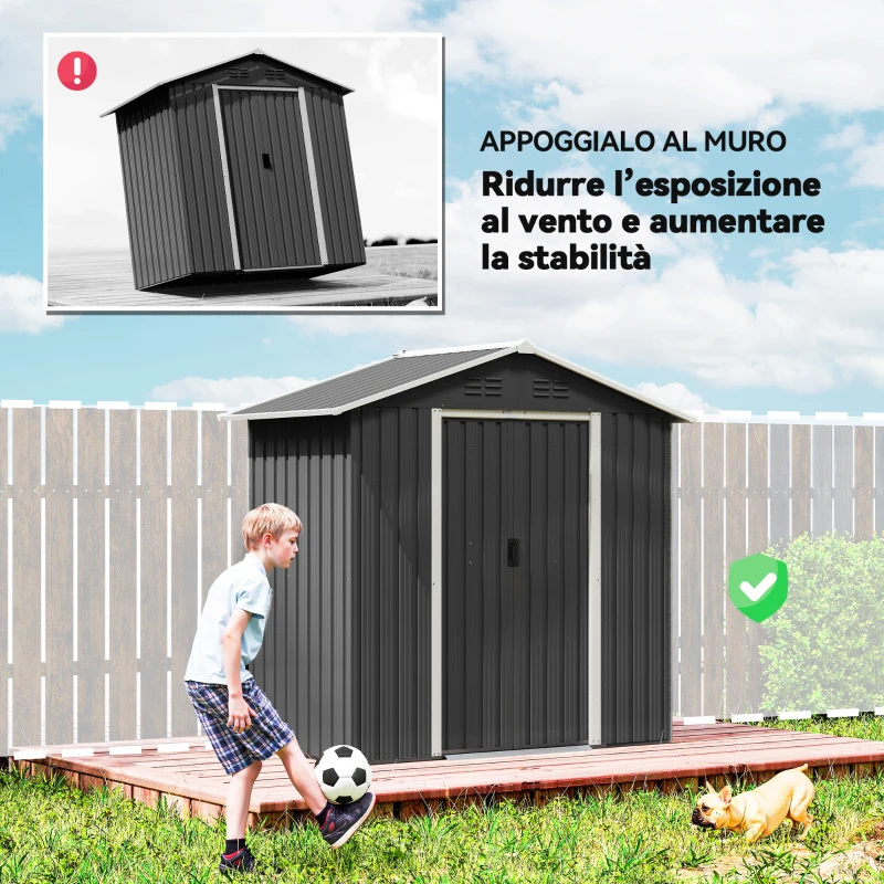 Outsunny Casetta da Giardino Capanno Porta Attrezzi Acciaio 194x107x191 cm, Grigio