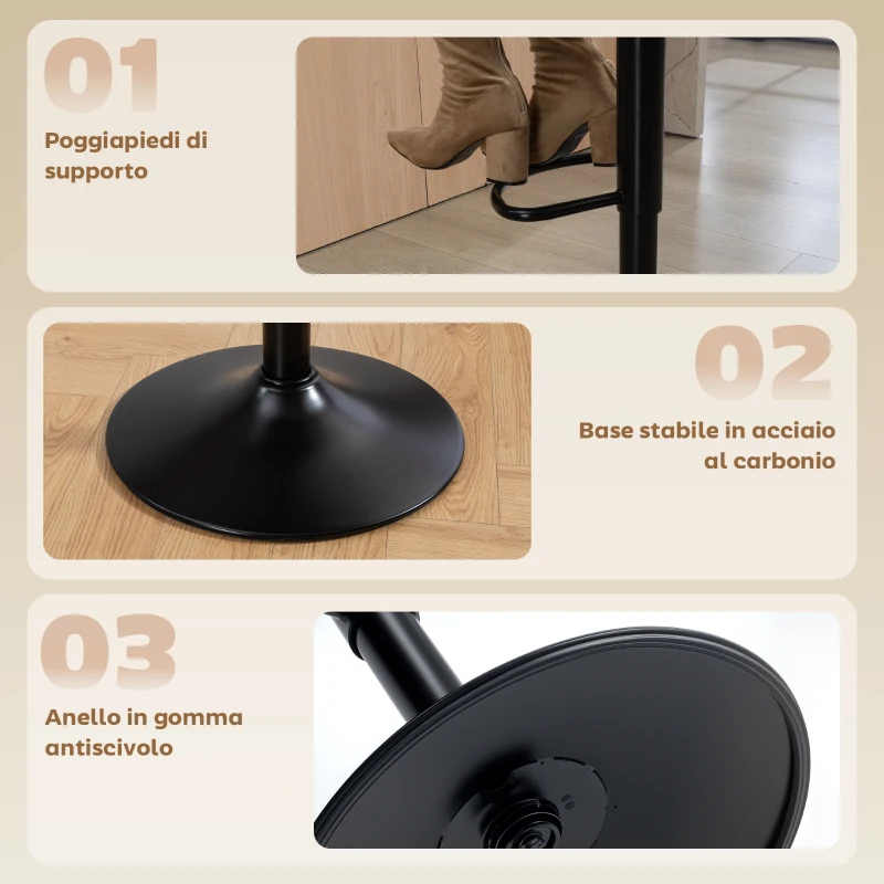 HOMCOM Set 2 Sgabelli da Bar Regolabili con Poggiapiedi, in Pelle PU e Acciaio, 39.5x44x88-110 cm, Crema