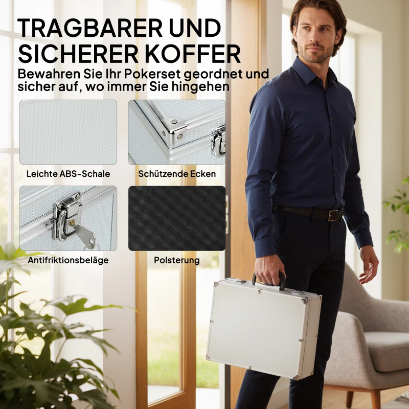 SPORTNOW Set de póker, 300 fichas, dados, 2 barajas, accesorios, maletín, para 8 jugadores