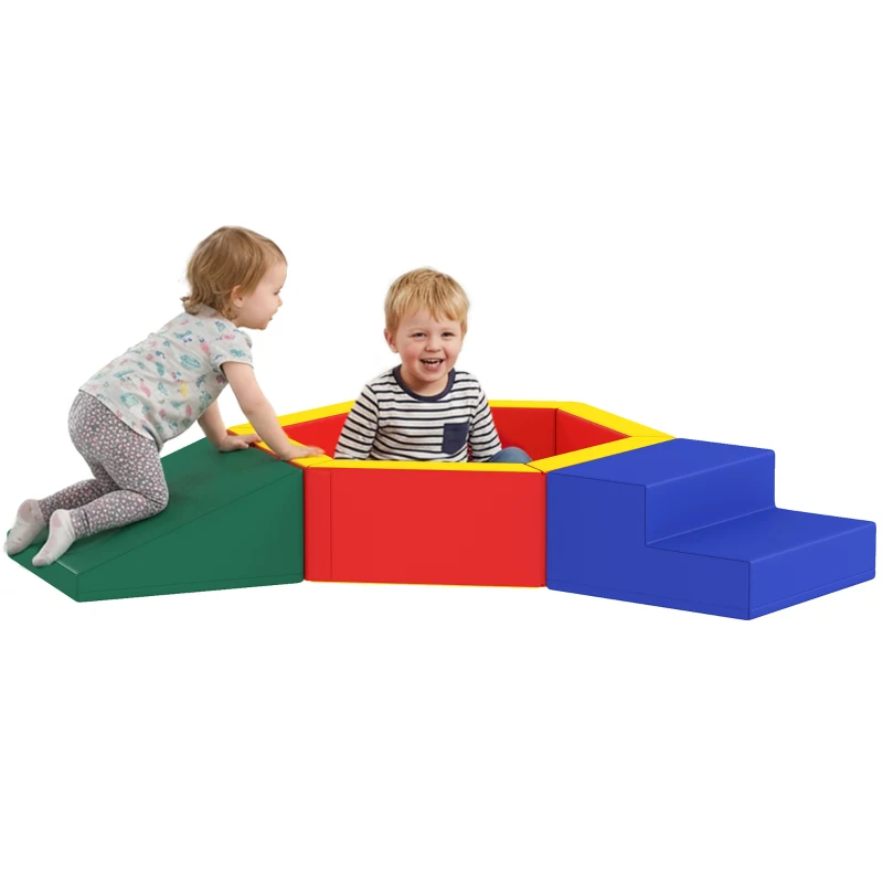 AIYAPLAY Percorso Motricità per Bebè in Schiuma EPE con Piscina di Palline, Modulo Motricità per Bebè con Fodera in PU, Multicolore