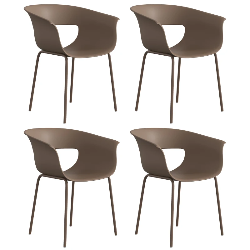 Outsunny Sillas de jardín Set de 4 ergonómicas para balcón con diseño con corte y reposabrazos resistentes a la intemperie inoxidables Café