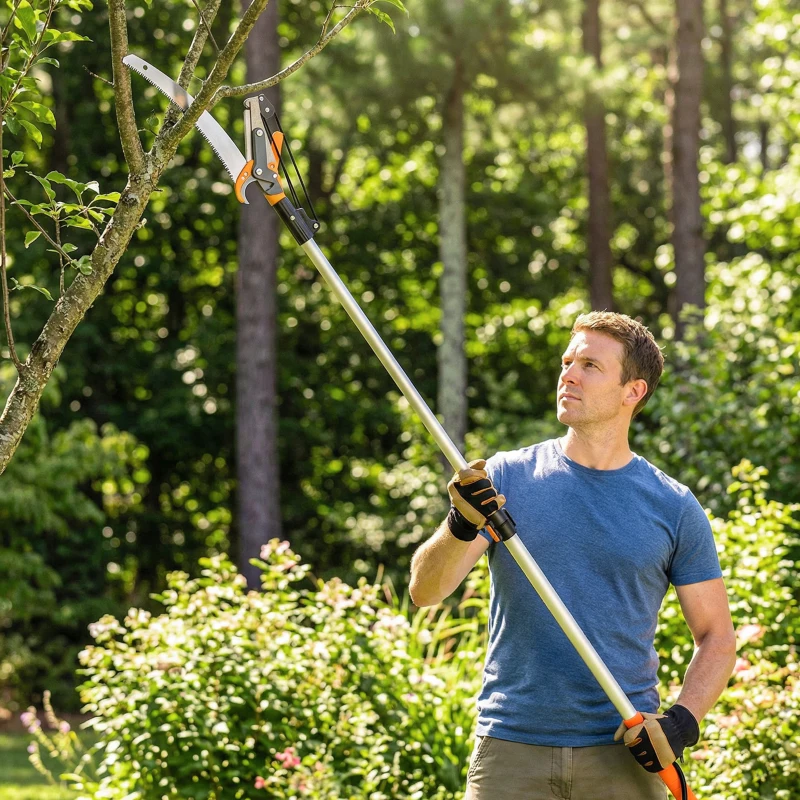 Outsunny 2-in-1 boomzaag met geïntegreerde takkenschaar, telescopische steel van 135/172/199 cm voor hoge takken, oranje