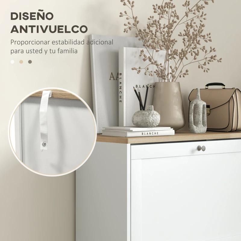 HOMCOM Mueble Zapatero Moderno con 3 Cajones Abatibles y Estantes Ajustables para 18 Pares de Zapatos 60x23,5x115 cm Blanco