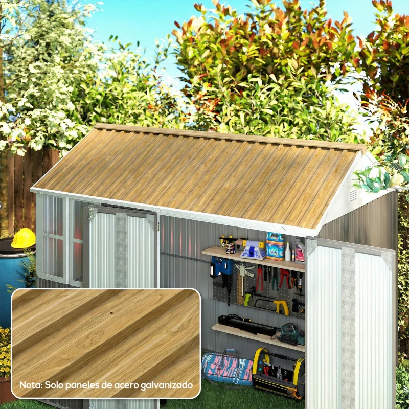Outsunny Set 12 pannelli tetto in acciaio zincato per casetta attrezzi, 129x45 cm, Naturale