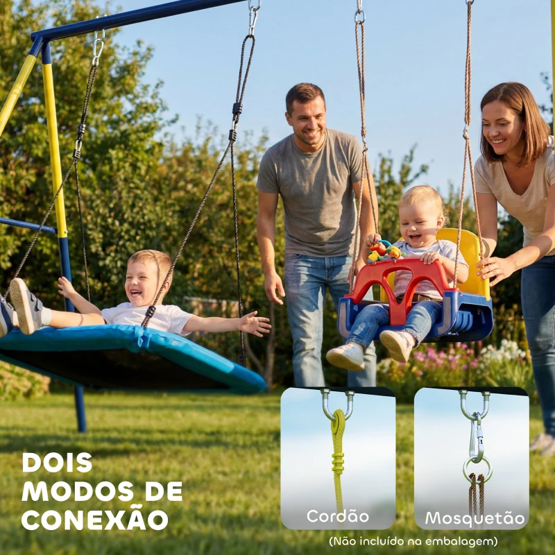 AIYAPLAY Estrutura de Baloiço Infantil Metálica para 2 Baloiços Carga 150 kg para Assento de Baloiço Ninho Azul