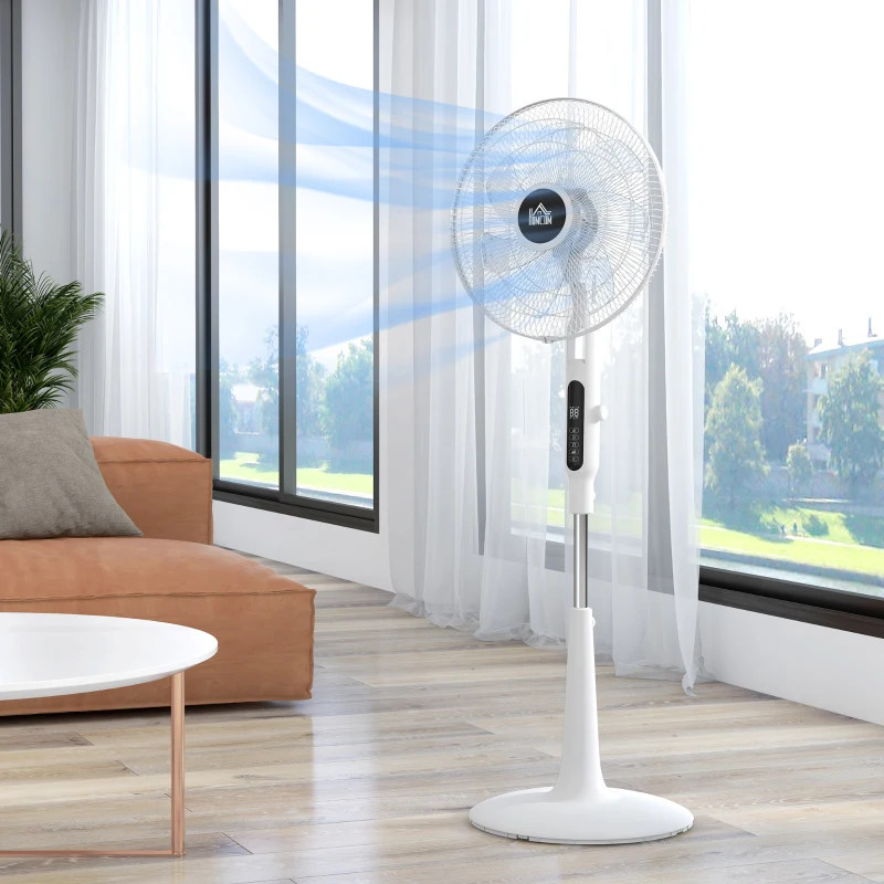 HOMCOM Ventoinha de Pé Ajustável em Altura com 7 Pás 28 Velocidades Oscilação de 75° Temporizador e Repelente de Mosquitos Branco
