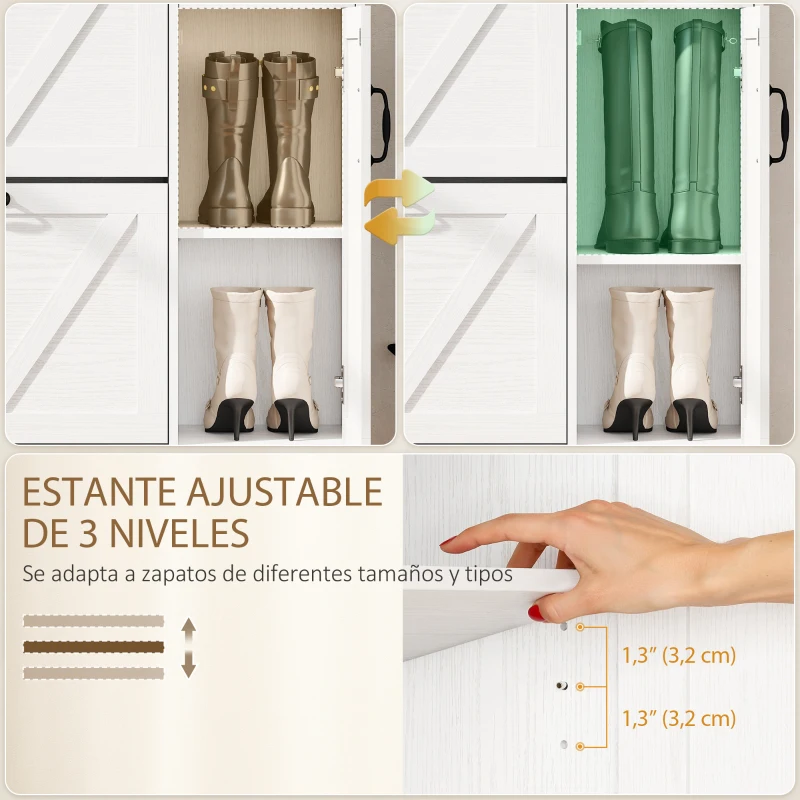 HOMCOM Zapatero Estrecho con 2 Cajones Abatibles Estantes Ajustables para 12 Pares para Espacio Reducido 106,7x26x116cm Blanco