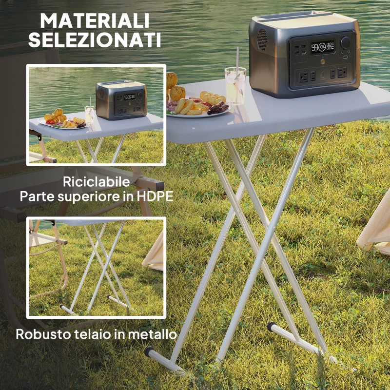 Outsunny Tavolino da Giardino Pieghevole ad Altezza Regolabile, in Metallo e HDPE, 76x50x74 cm, Grigio Scuro