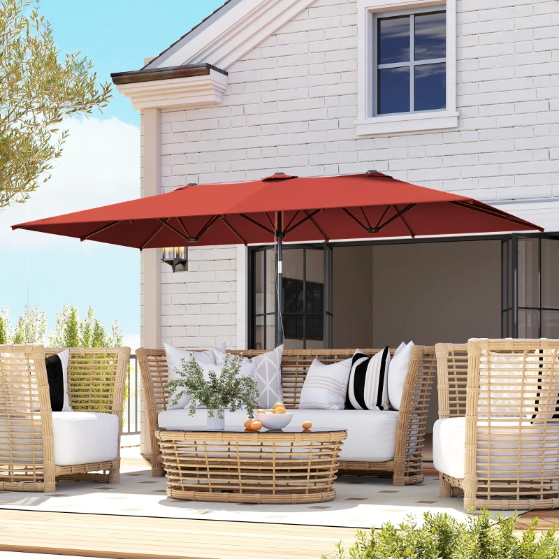 Outsunny Gran parasol, altura ajustable, inclinable, 150 x 295 x 170-214 cm, Rojo vino