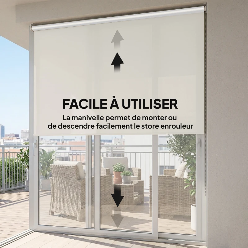 Outsunny Store extérieur enrouleur 2,4 x 1,6 m store occultant vertical brise-vue rétractable imperméable, anti-UV30+, crème