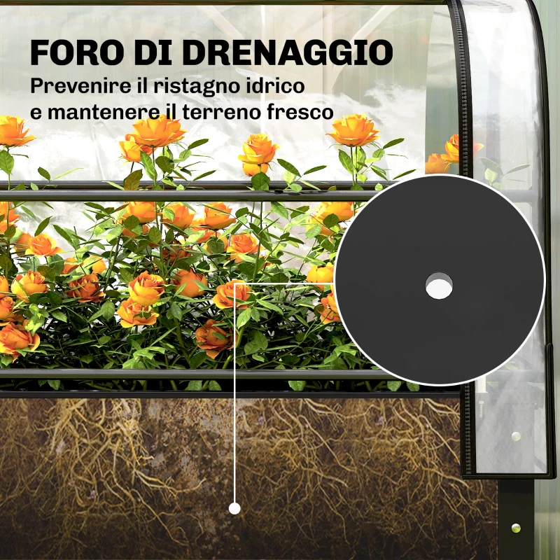 Outsunny Letto per Orto Rialzato con Copertura Mini Serra e Foro di Drenaggio, 100x49x136 cm, Nero