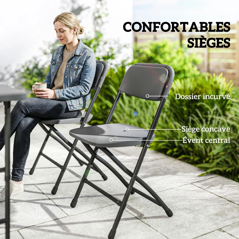 Outsunny Salon de jardin extérieur table de jardin extérieure avec 4 chaises pliables table réglable en hauteur 118 cm gris foncé