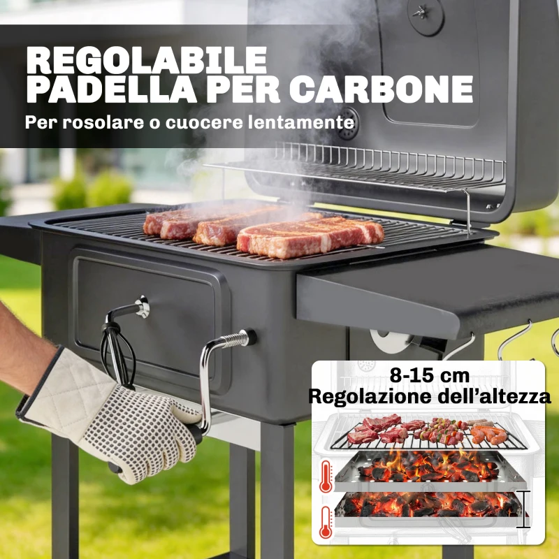Outsunny Barbecue a Carbone, Griglia Smoker con Ruote per Uso Esterno, Nero