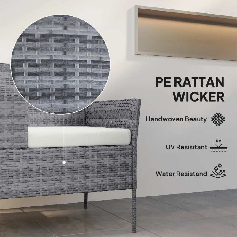 Outsunny Two-Seat Rattan Chair, with Middle Table - Grey