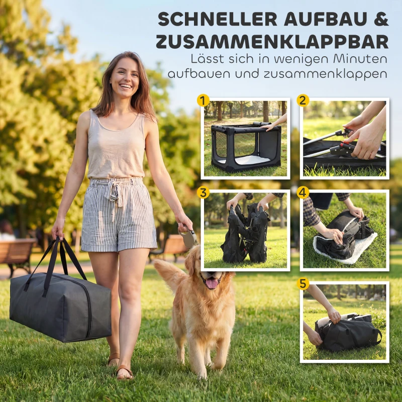 PawHut Hundebox faltbar Hundetransportbox mit Kissen abnehmbar waschbar Bezug aus Oxford-Gewebe für Hunde bis 30kg Armeegrün