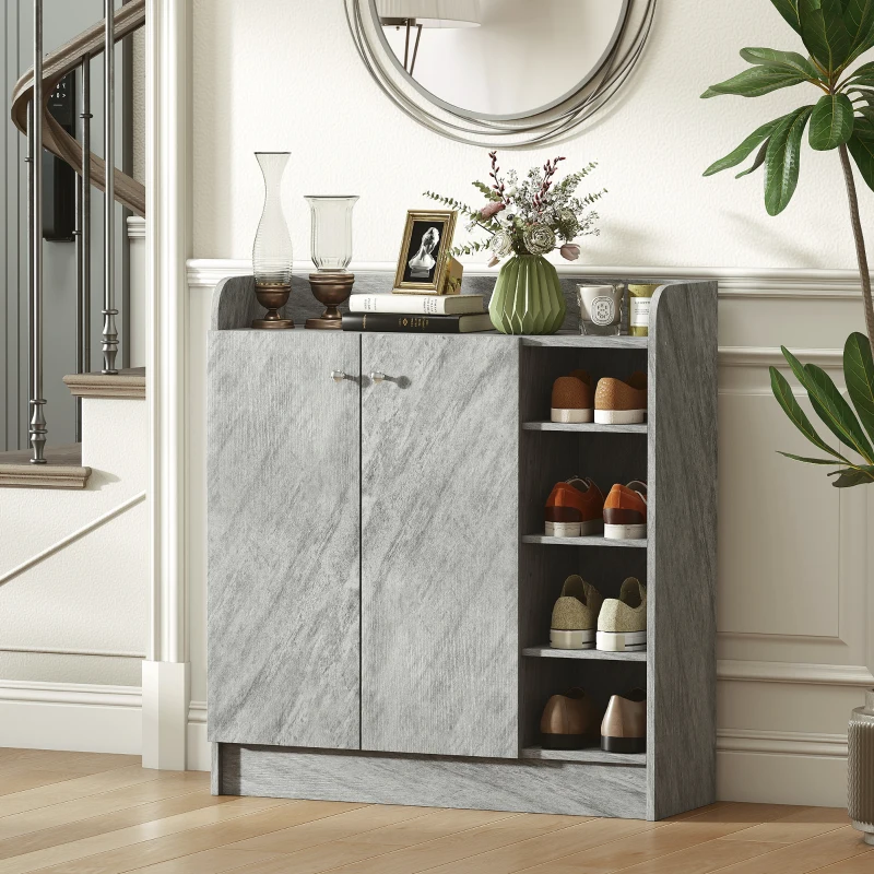 HOMCOM Meuble de rangement à chaussures pour entrée avec 4 compartiments ouverts et placard double porte - étagère réglable