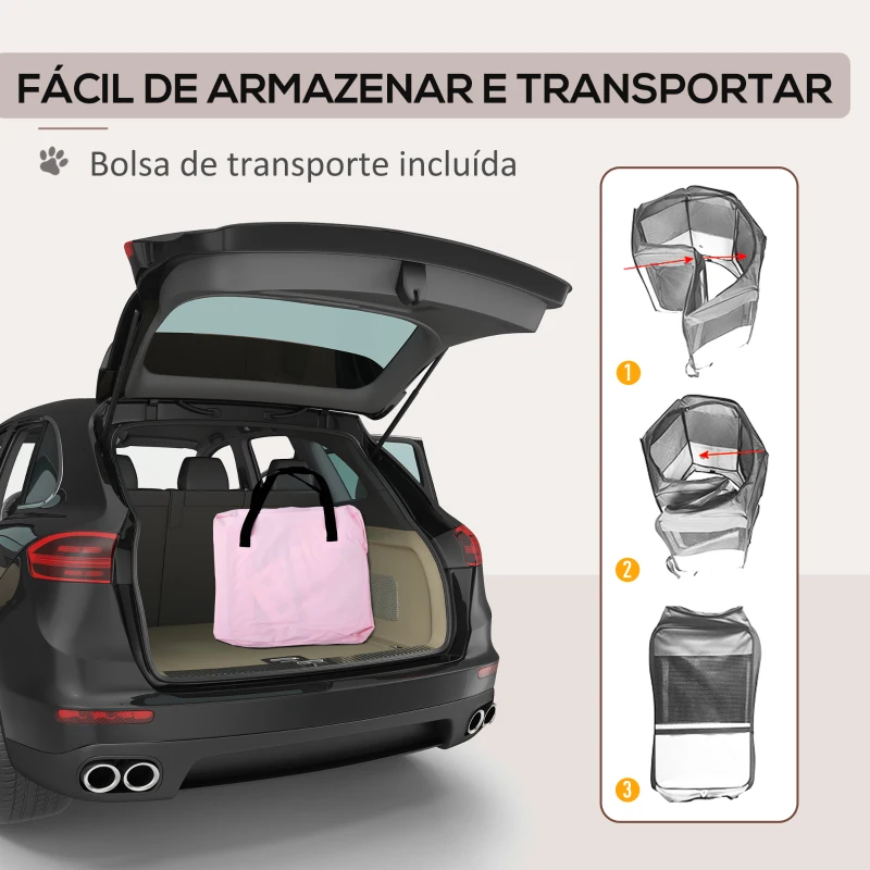 PawHut Parque Dobrável para Cães e Gatos Corralito Portátil para Animais Pequenos Impermeável em Tecido Oxford Ø90x41 cm Rosa