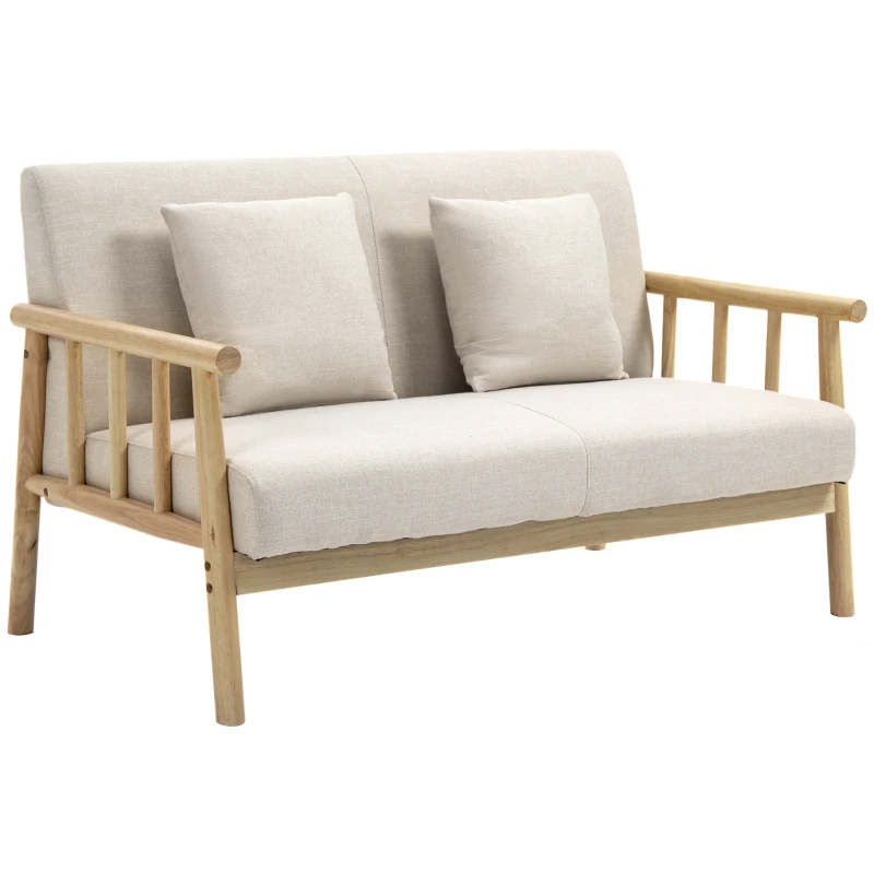 HOMCOM Canapea 2 locuri, husă cu aspect de in, compactă, până la 200 kg, cadru din lemn, 123L x 69B x 74H cm, Bej