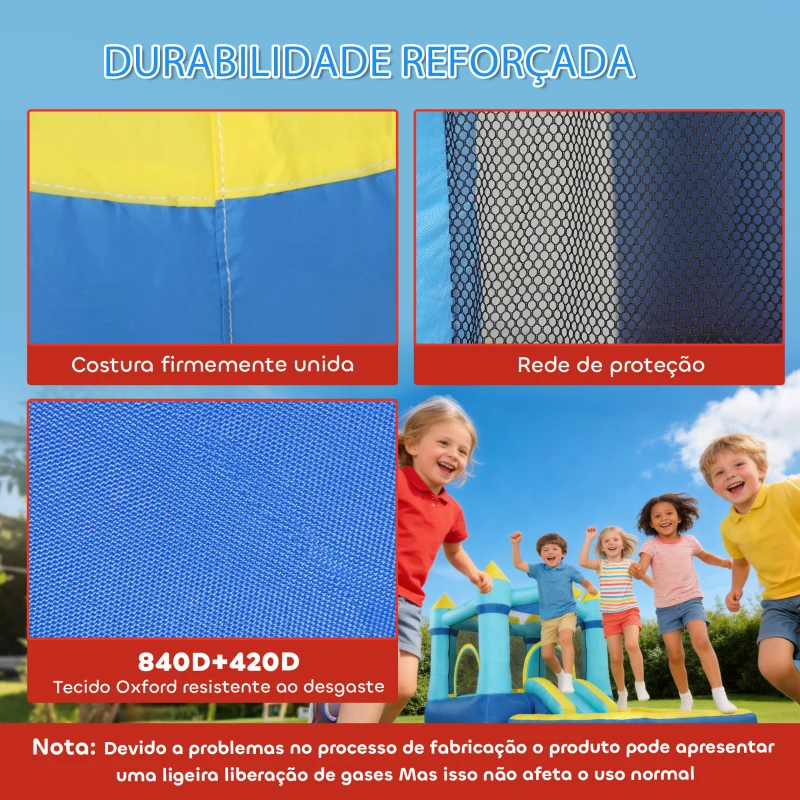 AIYAPLAY Castelo Insuflável para Crianças com Insuflador, Escorrega, Cama Elástica, Piscina e Aro de Basquetebol para Crianças dos 3 aos 8 Anos, Azul