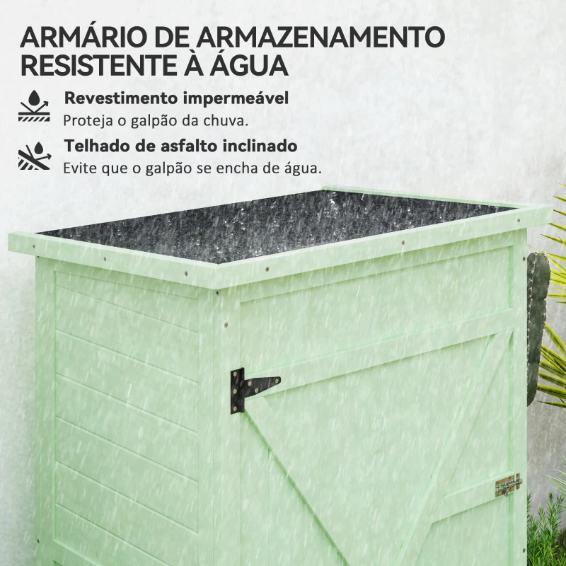Outsunny Armário de Jardim em Madeira para Exterior com 2 Prateleiras e Telhado de Asfalto 75x56x115 cm Verde