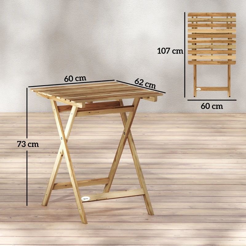 Outsunny Outdoor Coffee Table Foldable Wooden Garden Table for Patio Balcony Natural Wood