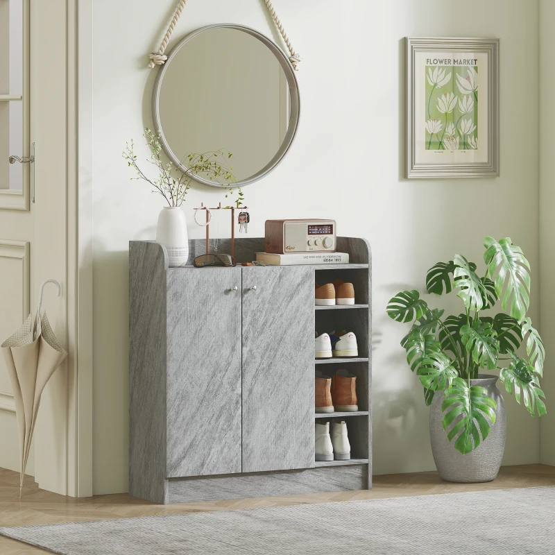 HOMCOM Meuble de rangement à chaussures pour entrée avec 4 compartiments ouverts et placard double porte - étagère réglable