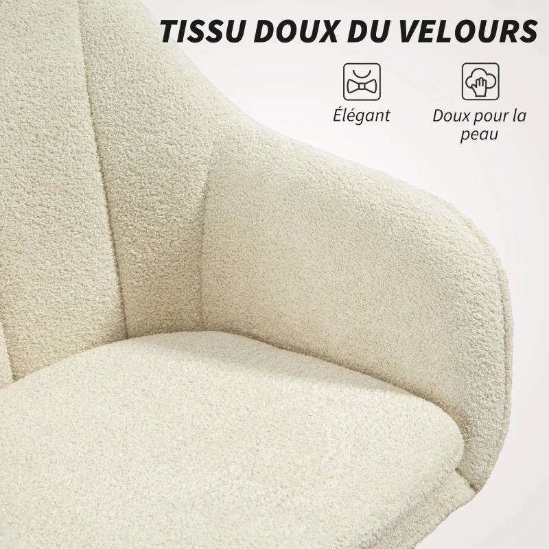 HOMCOM Chaise de bureau, fauteuil de bureau ergonomique réglable en hauteur, siège pivotante, fonction de bascule, beige
