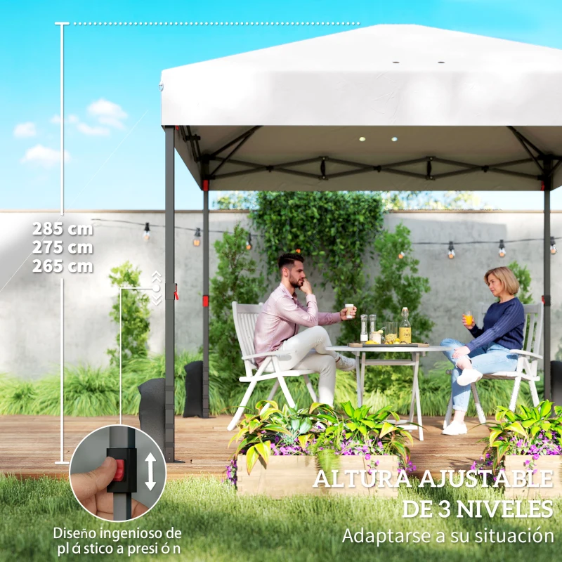 Outsunny Tenda Pieghevole Pop-up 3x3 m con 3 Pareti, 2 Finestre, Borsa per il Trasporto e Sacchi di Sabbia, Altezza Regolabile, UPF50+, Bianco