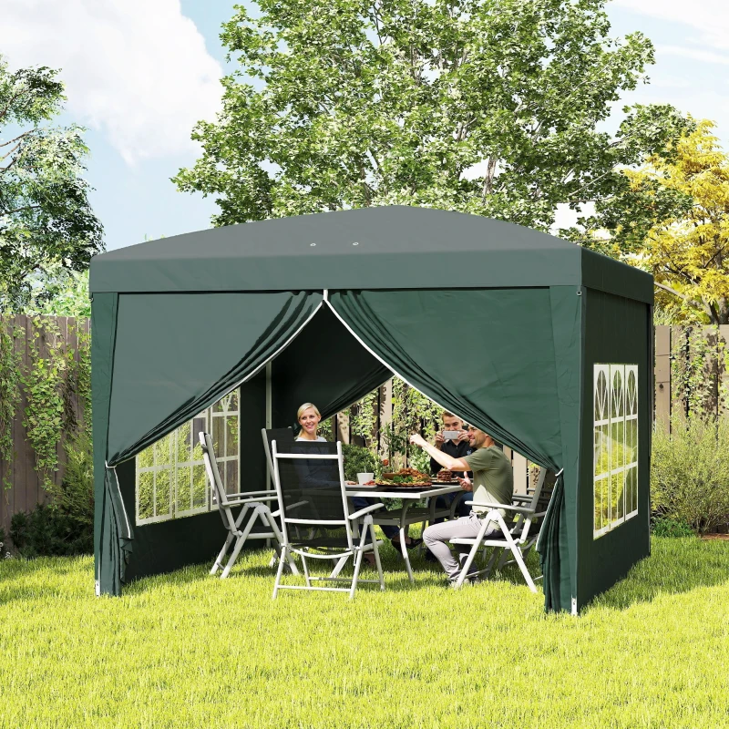 Outsunny 3 x 3m Pop Up Gazebo, Wedding Party Canopy Tent Marquee with Carry Bag and Windows, Green(m-8)