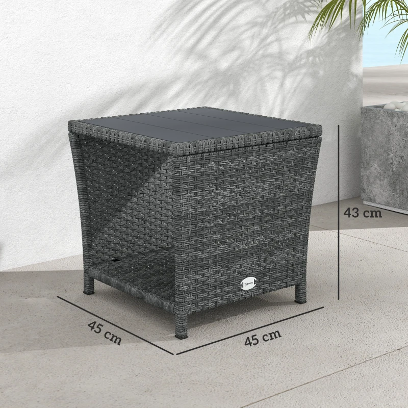 Outsunny Side Table 2-Tier Outdoor Coffee Table with Storage Shelf PS Wood Slat Top/Grey