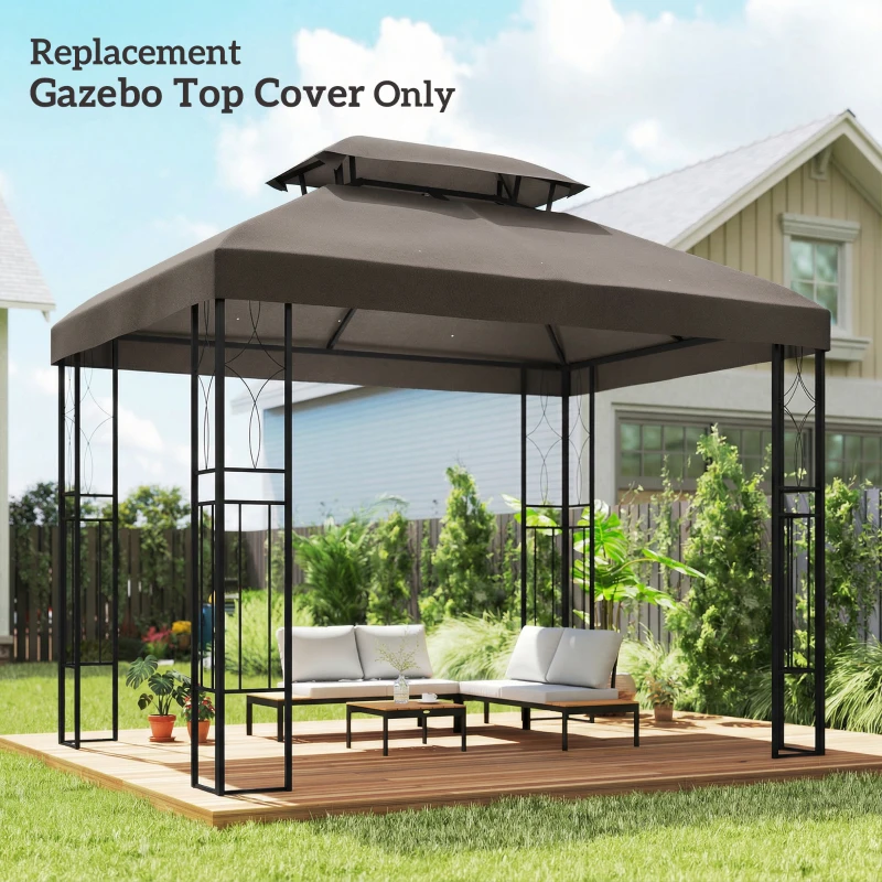 Outsunny Teto de Reposição 4x3 m com Teto Duplo Orifícios de Drenagem e Proteção UV Apenas Teto NÃO Inclui Estrutura Castanho