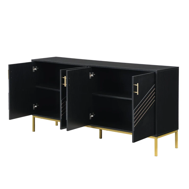 Credenza moderna con 4 ante e ripiani regolabili in altezza, in MDF, 160x40x80,5 cm, Nero