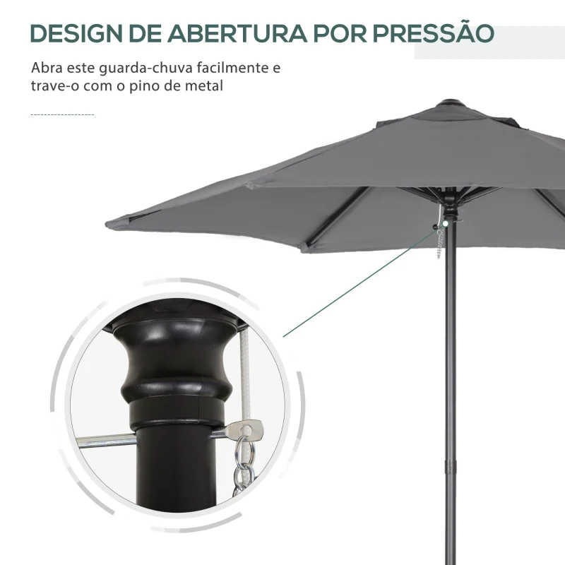 Outsunny Chapéu de Sol para Terraço Exterior com Cobertura Ventilada e Mastro Desmontável de Alumínio para Jardim e Pátio Cinza Escuro