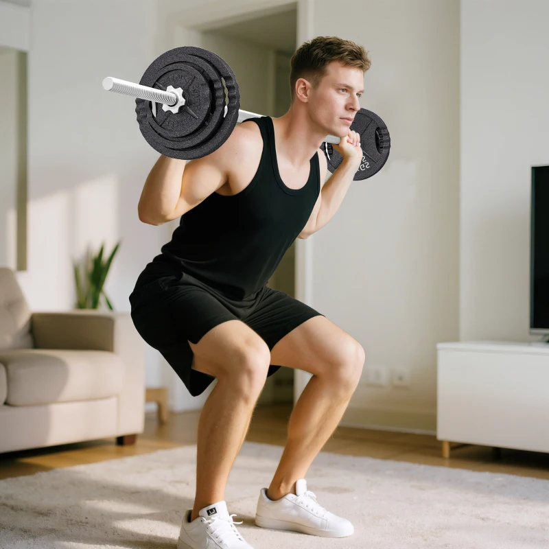 SPORTNOW Pesas para Gimnasio 2 en 1 de 42 kg con 14 Discos, Barra y Mancuernas, en Acero, 180x24x24 cm, Negro