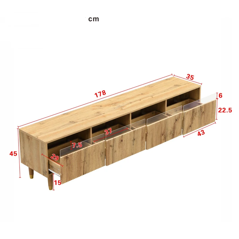 Ensemble de meubles LED moderne, meuble TV avec 4 portes & table basse avec 2 tiroirs, 178x35x45+110x50x40 cm, Couleur naturelle