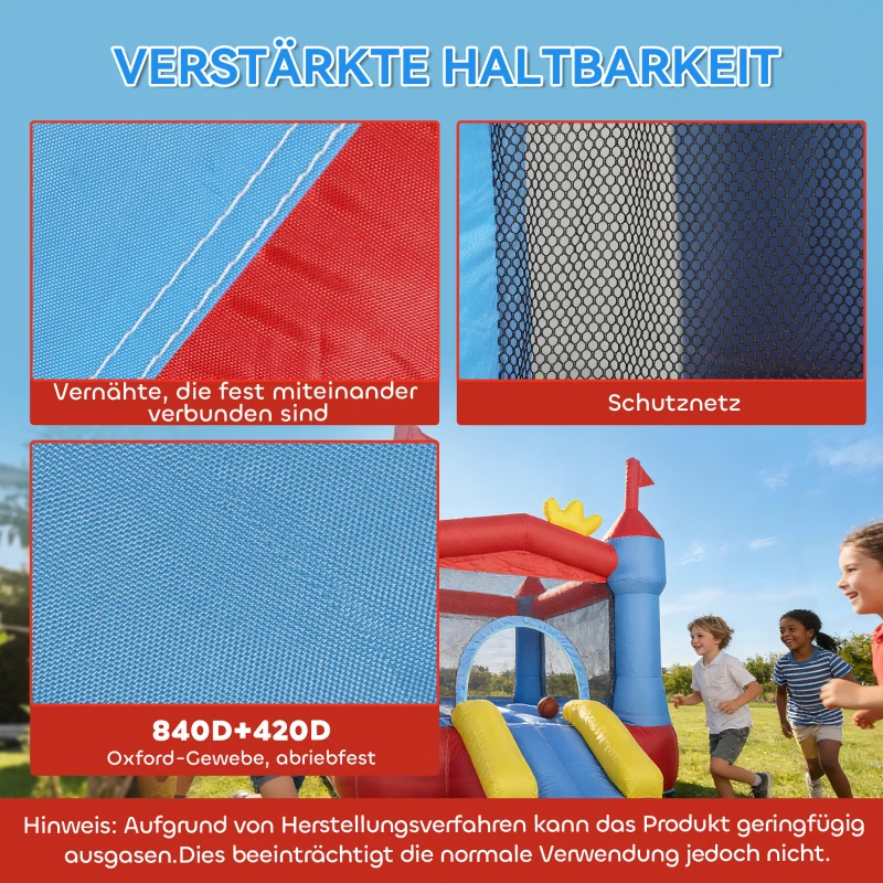 AIYAPLAY Aufblasbar Hüpfburg mit Gebläse Rutsche Trampolin Planschbecken/Bällebad Wasserpistole 342x255x209 cm Blau