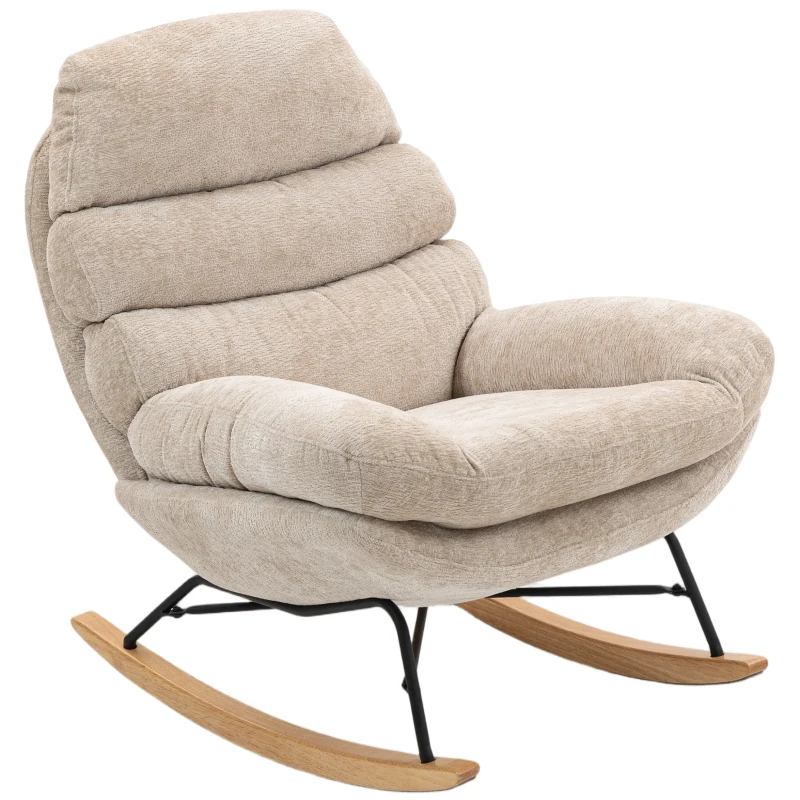 HOMCOM Sillón mecedor acolchado con patas de acero y patines de madera, blanco crema