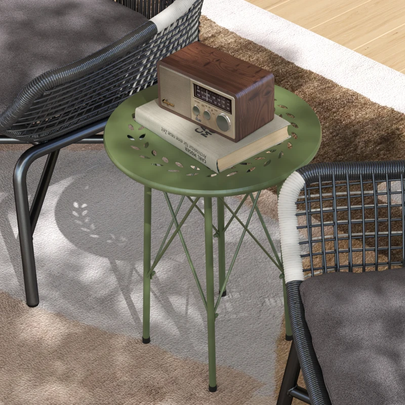 Outsunny Petite table d'appoint ronde, table de jardin, avec découpe en forme de fleur et feuilles, en acier, Ø 40 x 50 cm, vert