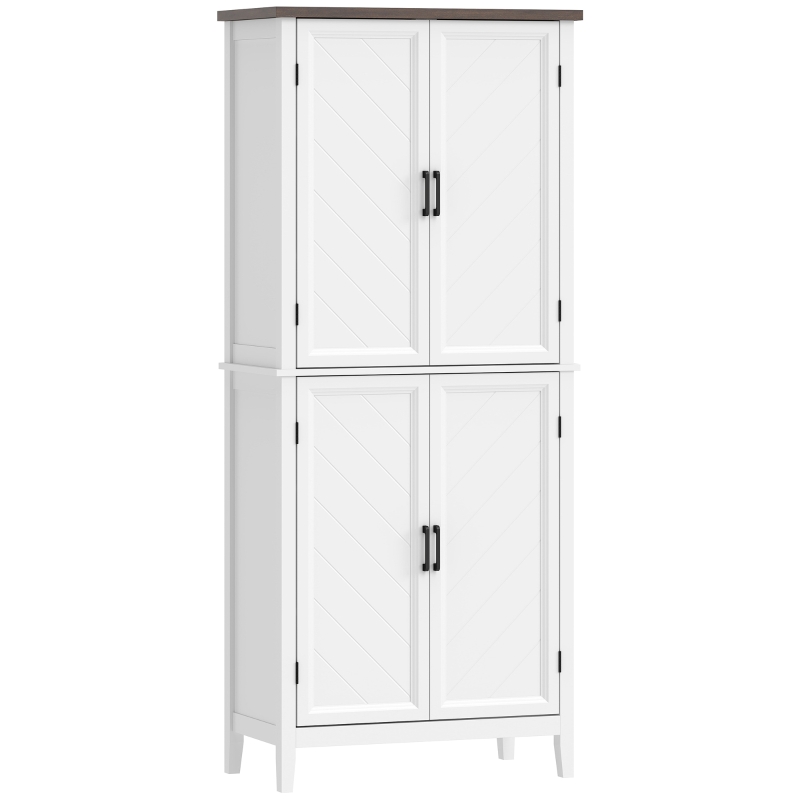 HOMCOM Credenza Alta Cucina 6 Livelli, Armadio da Cucina con 4 Ante a Spina di Pesce e 4 Ripiani Regolabili, 76x40x178,5 cm, Bianco