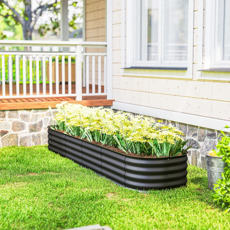 Outsunny Jardinieră pătrată modulabilă din oțel galvanizat pentru legume, plante, flori, 240 x 62 x 30 cm gri închis