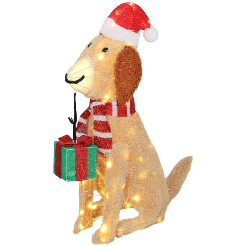 Outsunny Decoración navideña, perrito navideño iluminado con 74 LED blanco cálido, 64 x 20 x 70 cm, Amarillo