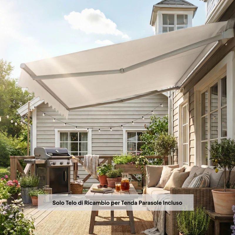 Outsunny Telo di Ricambio per Tenda Parasole Retrattile, in Poliestere UV 50+, 3.5x2.5 m, Crema