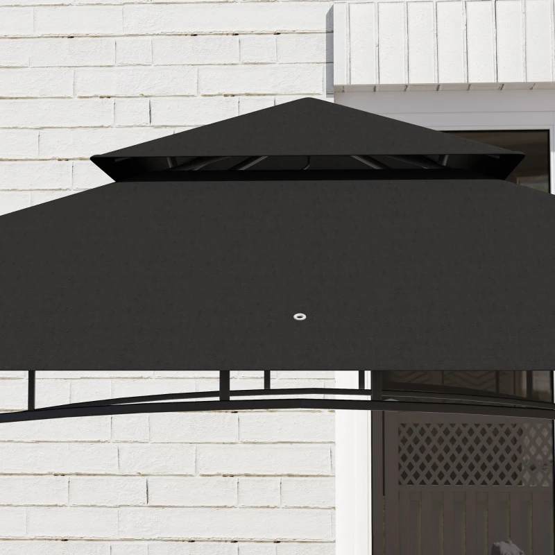 Outsunny Pérgola para barbacoa dosel para jardín gancho en el techo estantes cestas 240 x 150 x 257 cm gris oscuro
