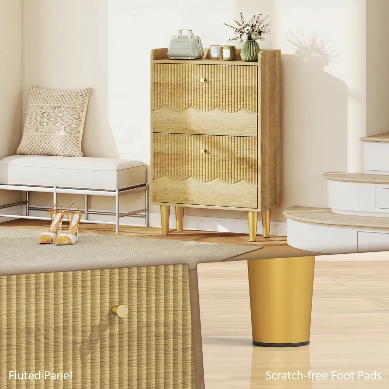 HOMCOM Scarpiera 12 paia con 2 cassetti ribaltabili e ripiani regolabili, 60x24x92 cm, Rovere