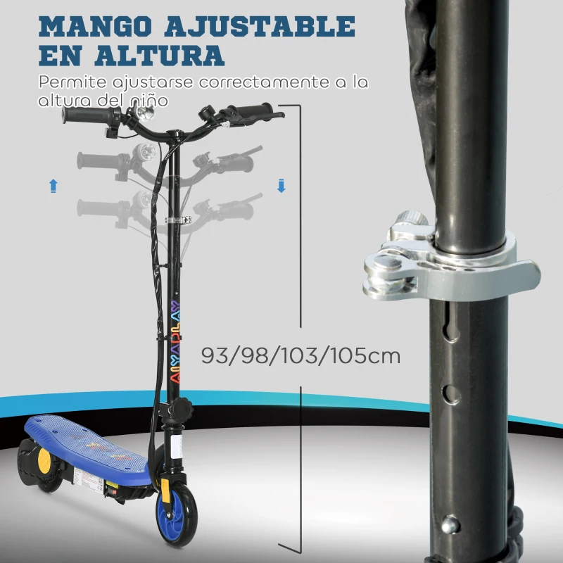 HOMCOM Patinete Eléctrico para Niños de 7-14 Años Plegable con Faro LED Rueda y Freno Velocidad Máxima de 12 km/h Azul