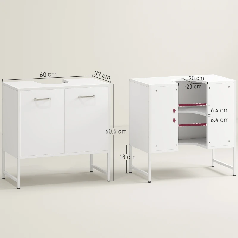 HOMCOM Mobile sotto lavabo con 2 ante soft close e ripiano regolabile, Bianco