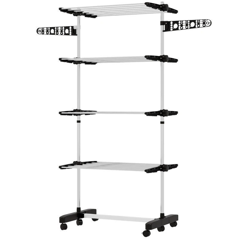 HOMCOM Wäschenständer Wäschetrockner 5 Ebenen, klappbar, One-Klick-System, 142 cm x 55 cm x1 72 cm, Schwarz + Silber(m-10)
