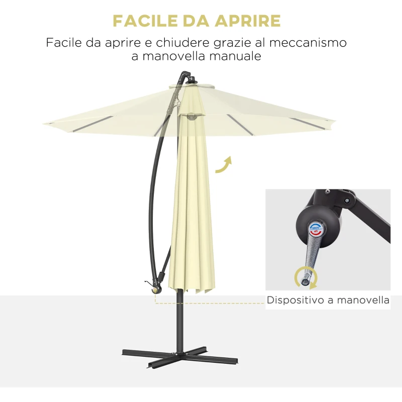 Outsunny Ombrellone da Giardino 3x2.5 m a Braccio Inclinabile con Manovella, Beige
