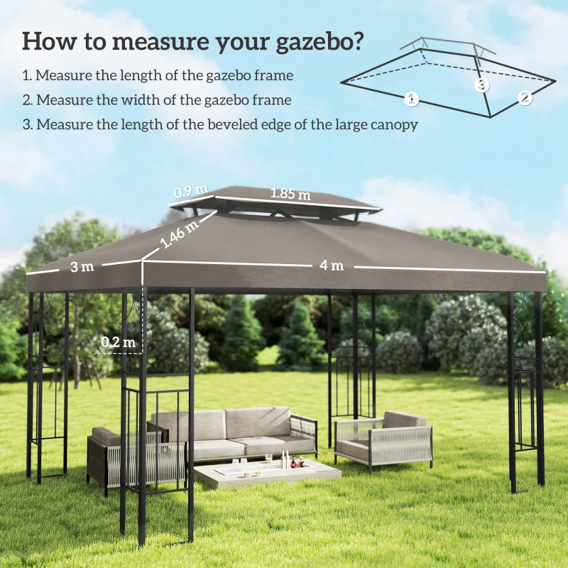 Outsunny Telo di Ricambio 4x3 m con Tetto Doppio, Fori di Drenaggio e Protezione UV, Marrone